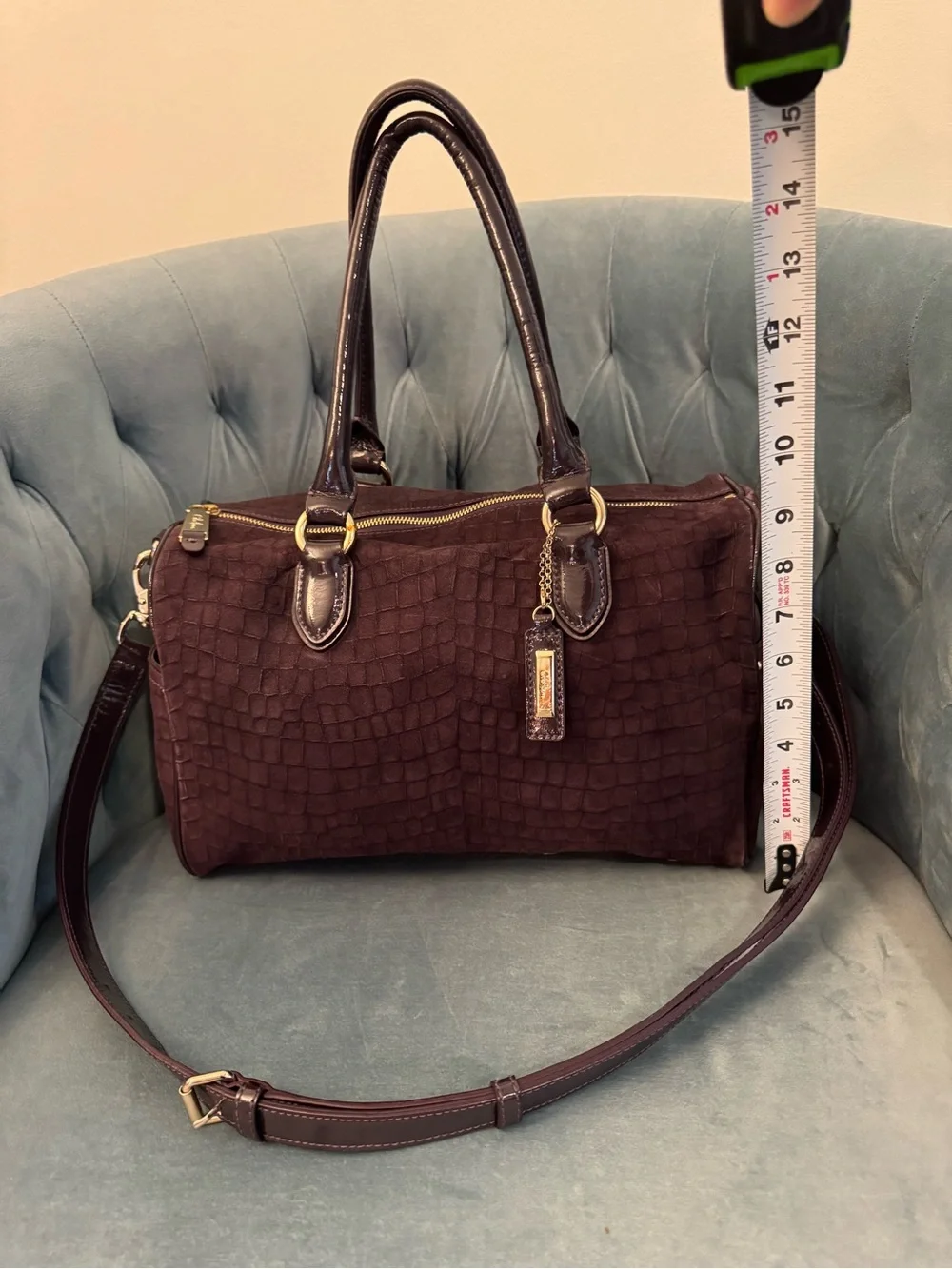 Cole Haan Plum Croc-Embossed Satchel with Detachable Strap